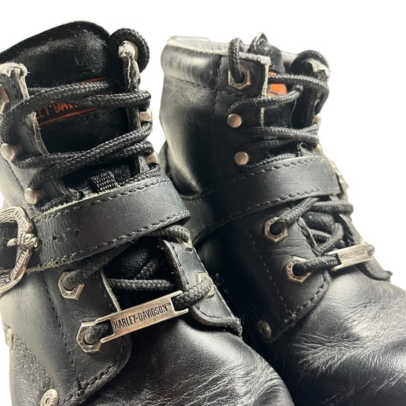 Harley Davidson Black Leather Moto Biker Boots - Picture 10 of 14
